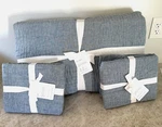 Pottery Barn Belgian Flax Linen Handcrafted Full Queen Quilt Shams Chambray Blue. Fixed Price $299.99.