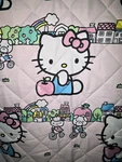 Hello Kitty Twin Quilted Blanket Pink & Blue Reversible Summertime Village Scene. Fixed Price $42.99.