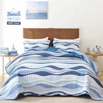 Blue Seawaves Ocean Quilt Set King Coastal Beach Theme Coverlet Soft Mi.... Fixed Price $52.98.