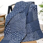 Rajrang Quilted Indigo Blue Patchwork Cotton Throw Blanket Indian Decorative .... Fixed Price $42.47.