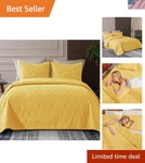 Elegant King Quilt Coverlet Set - Geometric Star Pattern Vibrant Yellow. Fixed Price $74.99.