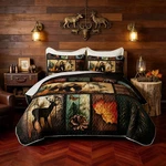 Queen Size Quilts Deer Bear Print Brown Plaid Patchwork - Hunting Room Decor. Fixed Price $87.99.