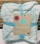 Martha Stewart Vintage Ferns Teal Blue Reverse Quilt + Shams 3PC Set King New. Fixed Price $69.90.