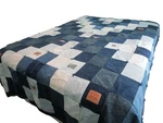 Upcycled Vintage Denim Patchwork Quilt Handmade Squares Labels Pockets Euc. Fixed Price $226.79.