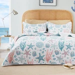 Cal King Size Quilt Bedding Set Coastal Pink Bedspreads - Summer Beach Nautic.... Fixed Price $77.45.