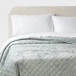 King Luxe Diamond Stitch Velvet Quilt Light Teal Green - Threshold. Fixed Price $33.99.