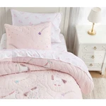Pottery Barn Kids Twin Unicorn Rainbow Embroidered Pink Quilt And Sheet Set. Fixed Price $105.00.