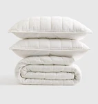 Quince King Cal European Linen Box Quilt Set Shams White Nwot Open. Fixed Price $105.99.