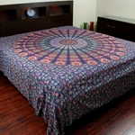 Cotton Floral Peacock Sheet Blue Red Bedspread Queen King, Pillow Sham. Fixed Price $59.86.
