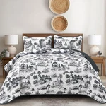 Black Farmhouse Quilt Set Queen Size, Toile Rustic Bedspreads, 3 Pieces Villa.... Fixed Price $41.81.