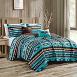 Southwestern Turquoise Tan Aztec Quilt Coverlet - 5 Piece. Fixed Price $69.99.