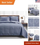 Chic 3-PIECE Blue Coin Pattern Quilt Set For Queen Bedrooms Machine Washable. Fixed Price $58.89.