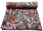 Indian Kantha Quilt Floral Printed Queen Size 100 % Cotton Bedspread Flat Sheet. Fixed Price $95.04.