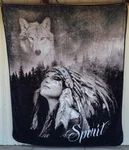 Indian Woman Lady Wolf Spirit Forest Sky Stars Queen Size Blanket Bedspread. Fixed Price $60.87.