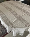 Antique Hand Made Linen & Crochet Lace Tablecloth 84"X102"OR Queen Bedspread. Fixed Price $75.00.
