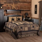 Black Check Star Queen Set 2 Shams Log Cabin Patchwork Hand Quilting. Fixed Price $178.46.