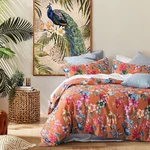 Eikei Botanical Garden Duvet Cover Set Washed Brushed Cotton Bedding Orange King. Fixed Price $95.00.