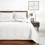 New West Elm White Embroidered Cal / King Boho Bedding Quilt Coverlet & Sham Set. Fixed Price $144.00.