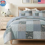 Slpr Wildflowers Cotton Quilt Set - Twin Size 1 Sham Blue Gray Floral Pieced. Fixed Price $117.70.