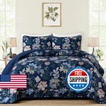 Wongs Bedding Floral Quilt Set King Size, Navy Blue Botanical Bedspread. Fixed Price $49.19.