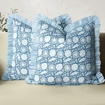 Cpc Blue Meadow Hand Block Print Cotton Ruffle Pillow Cover 24X24 Inch. Fixed Price $99.99.
