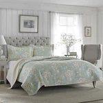 New Laura Ashley Blue Floral Cotton Bedspread,quilt,sham Bedding Set/full/queen. Fixed Price $136.00.
