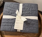 SET/2 Pottery Barn Belgian Flax Linen Standard Hand Stitched Shams Steel Blue. Fixed Price $98.00.
