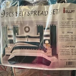 Bollft King Bedspread Set 9-PIECE Green/white Striped 102 X 91 Machine Wash. Fixed Price $150.00.