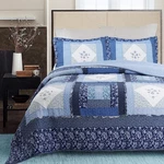 Freesia Floral Cottage Garden 3-PIECE Blue Embroidered Cross Stitch Patchwork. Fixed Price $112.74.