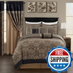 Chezmoi Collection 7-PIECE Black/gold Diamond Floral Medallion Jacquard Woven. Fixed Price $217.16.