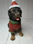 Dachshund Christmas Figurine Santa Hat Sweater Holiday Home Decor. Fixed Price $22.49.