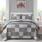 Mybedsoul Grey Boho Quilt Set King SIZE,3 Pieces Plaid Floral Bedspread Coverlet. Fixed Price $53.89.