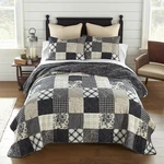 Donna Sharp Augusta Patchwork Soft Black Ivory Cotton Queen 3PC Quilt Set. Fixed Price $154.00.