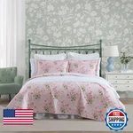 Laura Ashley - Twin Quilt Set Reversible Cotton Bedding Matching Sham. Fixed Price $108.38.