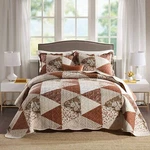 Brown Beige Floral Triangle Patchwork 3PC Quilt Coverlet Set Full Queen King Bed. Fixed Price $119.90.