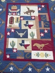 Vtg Texas Lone Star State Themed Quilt Yellow Rose Cowboy Horse Western Twin. Fixed Price $93.75.