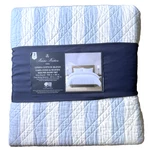 3PC Brooks Brothers Linen Blend King Duvet Sham Set Quilted Blue Stripe. Fixed Price $199.99.