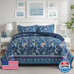 Newlake Quilt Queen Size Bedspread Sets Blue Botanical Floral Patterns. Fixed Price $85.65.