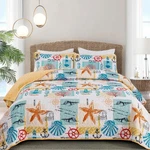 Djy Quilt Set King Coastal Beach Theme Coverlet Soft Microfiber Revers. Fixed Price $79.99.