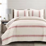 3PC King Farmhouse Stripe Reversible Quilt & Sham Set Red - Lush. Fixed Price $50.99.