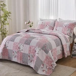 Pink Plaid Patchwork Set King Size Floral Rversible Quilted Bedspread C.... Fixed Price $55.80.