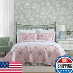 Laura Ashley - King Quilt Set Reversible Premium Bedding Matching Shams. Fixed Price $130.50.