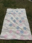Antique Vintage Hand Applique Star Quilt 50X73 Pink Blue Gingham Cottagecore. Fixed Price $125.00.