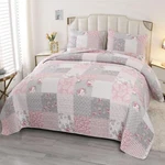 Oversized King Pink Grey Floral Plaid Patchwork Quilt Set 128X120 Extra .... Fixed Price $101.98.