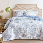 Reversible Quilt Set Full Queen Size, 3 Pieces White Blue Botanical Floral Print. Fixed Price $60.86.