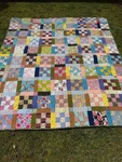 Vintage Patch Scrappy Block Colorful Whimsical Hand Quilted 79X88 Guc. Fixed Price $164.95.