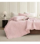 3PC Blush Oversized King Quilt Bedspread Set 128X120 Stonewashed Cotton Ruffle. Fixed Price $114.79.