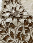 Vintage Madeira Hand Embroidered Cutwork Linen Tablecloth 52X70 Deep Coffee. Fixed Price $68.00.