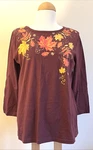 New Collections Etc Womens Tops Size Brown Autumn Leaves & Sequines 3/4 Sleeve. Fixed Price $14.99.
