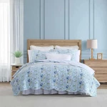 Laura Ashley Peony Garden 3-PIECE Blue Reversible 100% Cotton King Quilt Set Nob. Fixed Price $115.00.